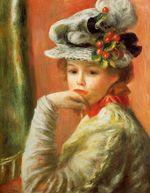 Girl With A Red Hair Ribbon 1891 T-Shirt by Auguste Renoir - Pixels